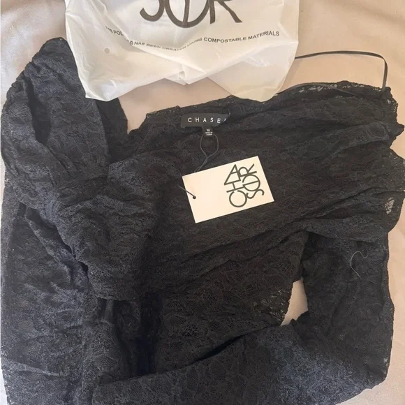 CHASER Black Long Sleeve Stretch Lace Off Shoulder Body Suit - Picture 9 of 9